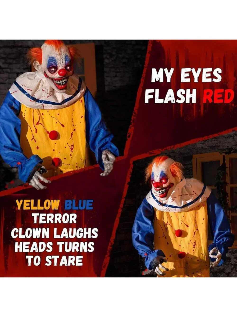6ft Animated Killer Clown Decoration - Motion Activated, Creepy Sounds & Light